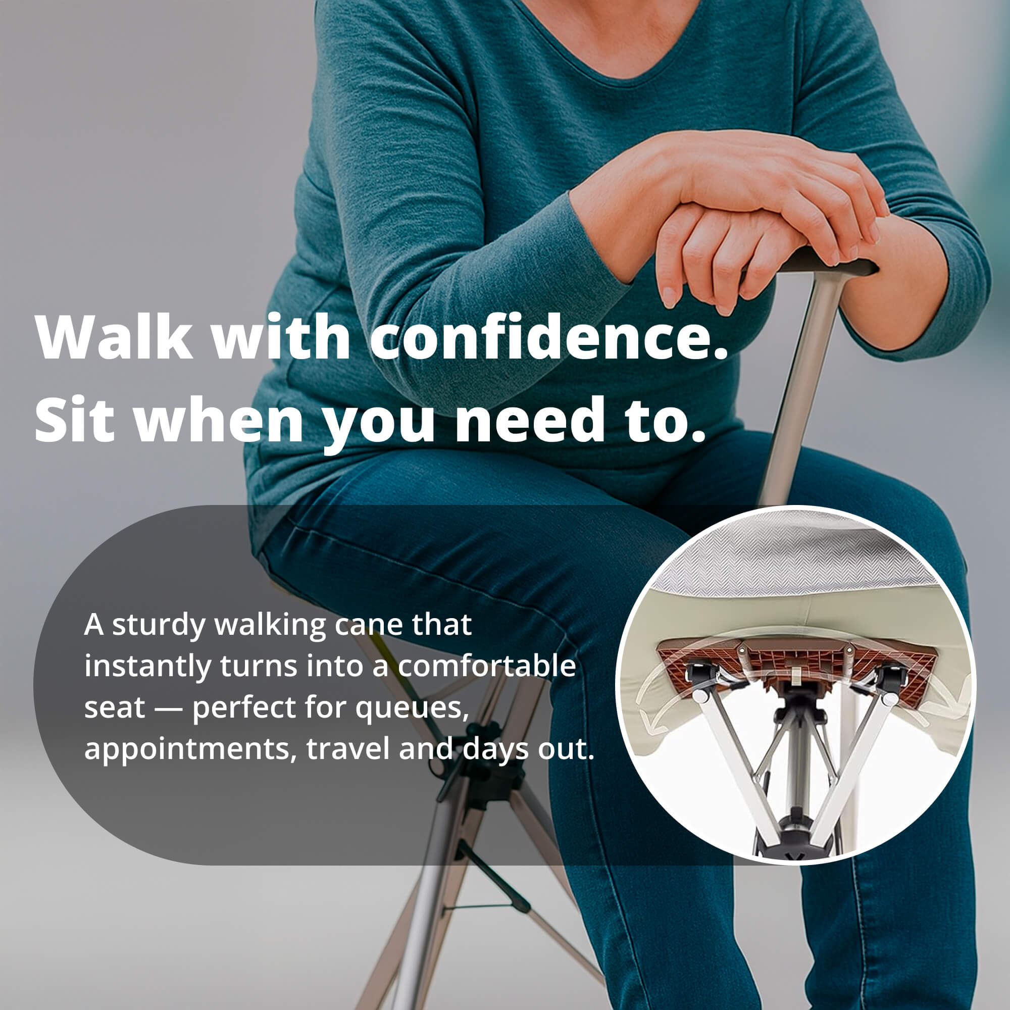 Walking Stick with Seat - Portable Folding Cane Chair  | Mobility Support Lightweight Portable Seat