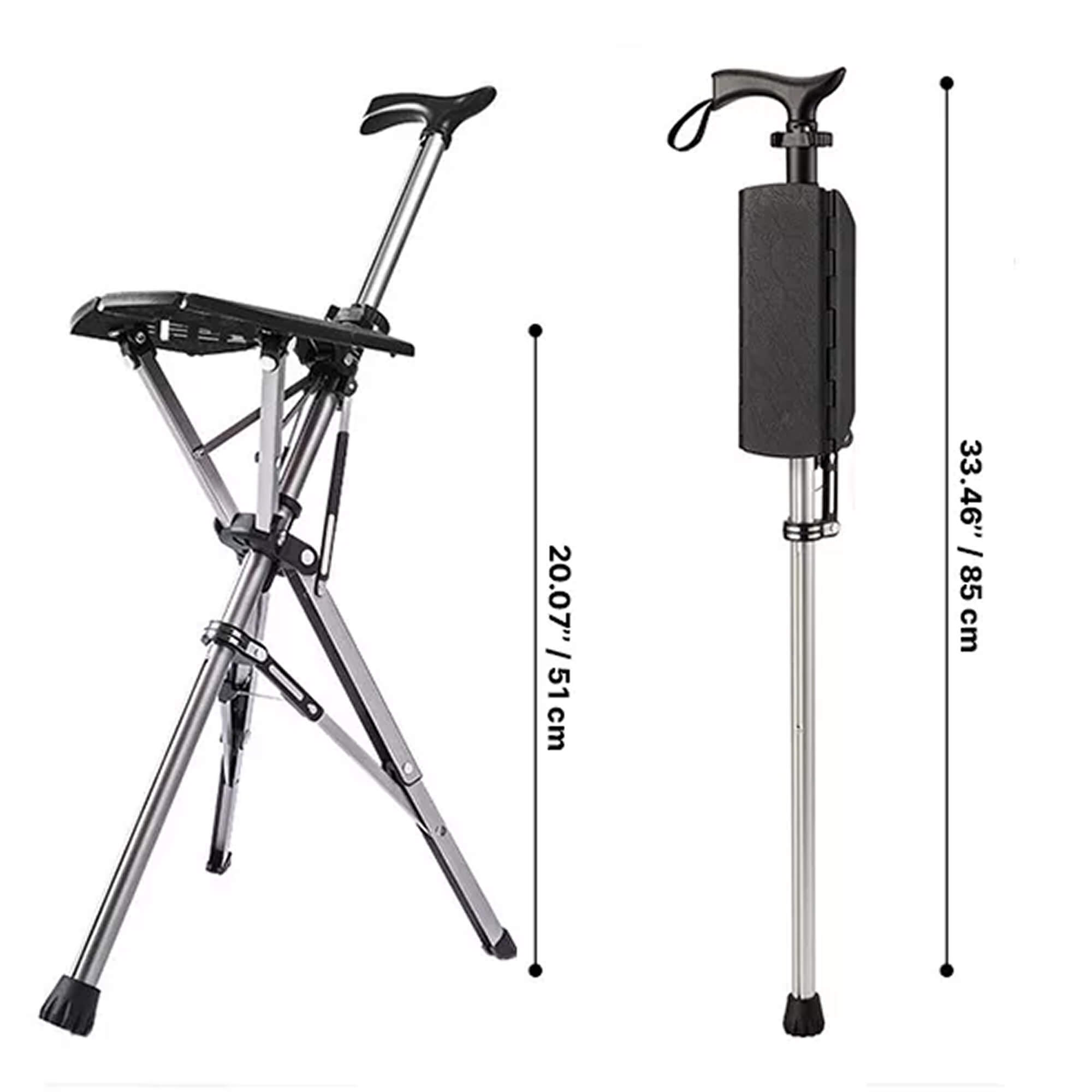 Walking Stick with Seat - Portable Folding Cane Chair  | Mobility Support Lightweight Portable Seat