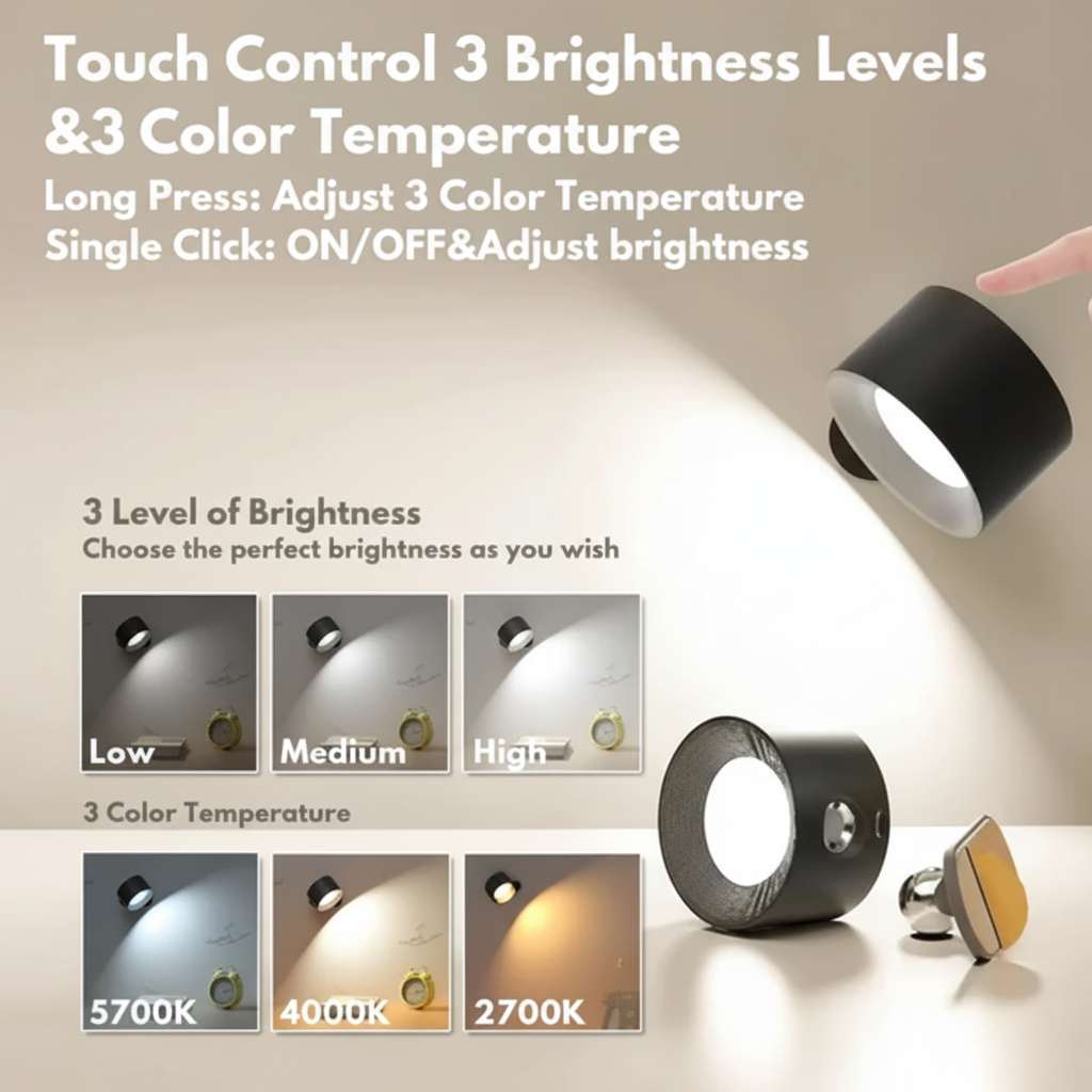 Magnetic LED Wall Sconce | Cordless Rechargeable Reading Lamp