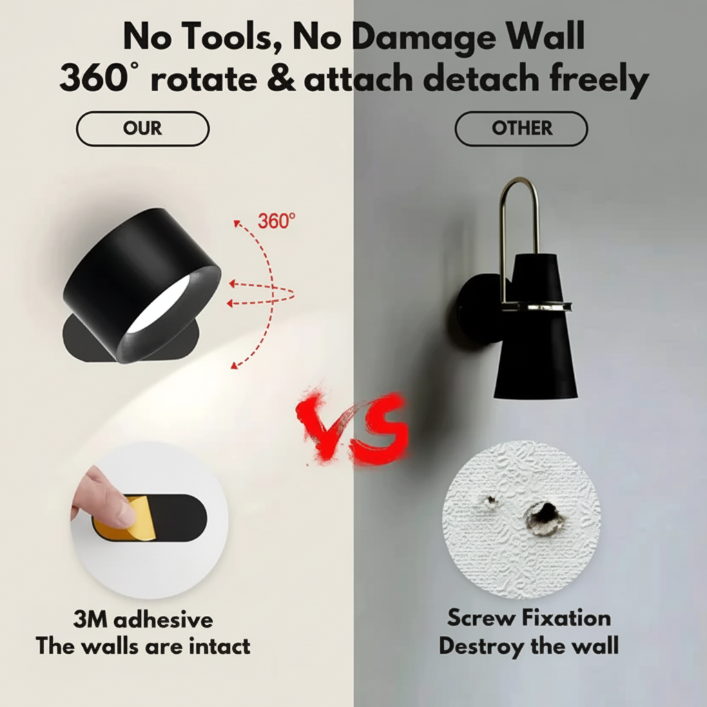 Magnetic LED Wall Sconce | Cordless Rechargeable Reading Lamp