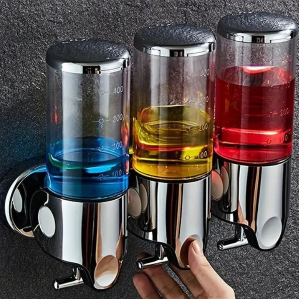 Wall Mounted Shower Dispenser | 3-Chamber Shampoo & Soap Pump