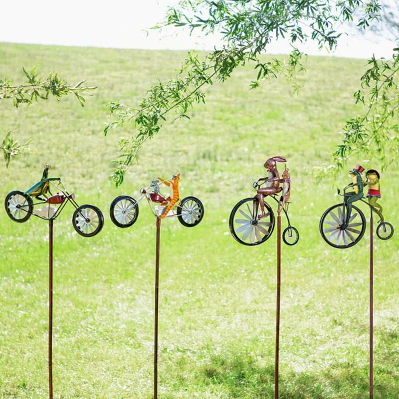 Whimsical Animal Bicycle Garden Windmill – Spinning Metal Wind Spinner Decor for Yard, Lawn & Patio