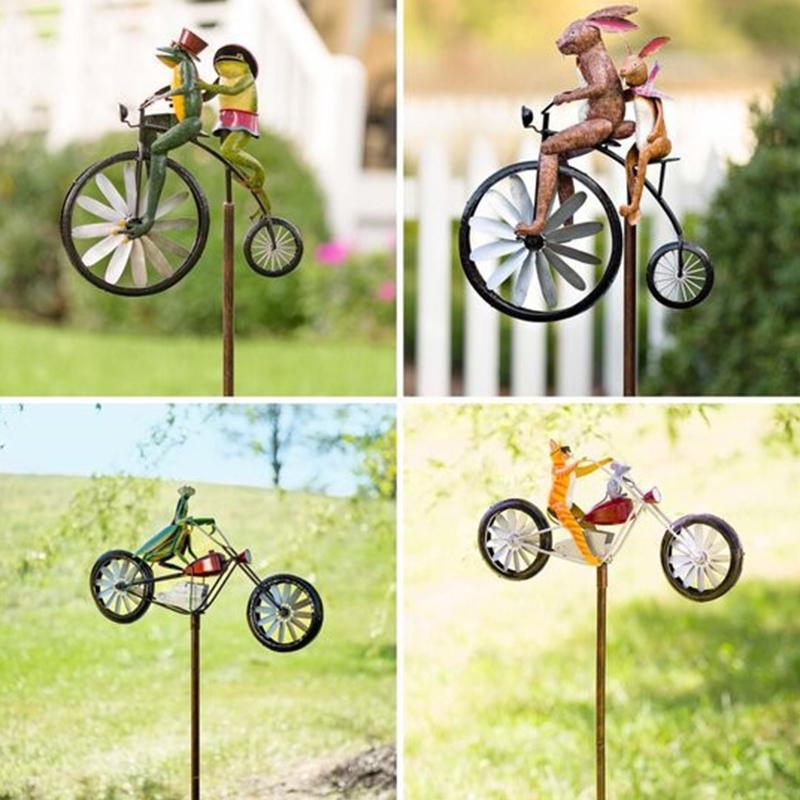 Whimsical Animal Bicycle Garden Windmill – Spinning Metal Wind Spinner Decor for Yard, Lawn & Patio