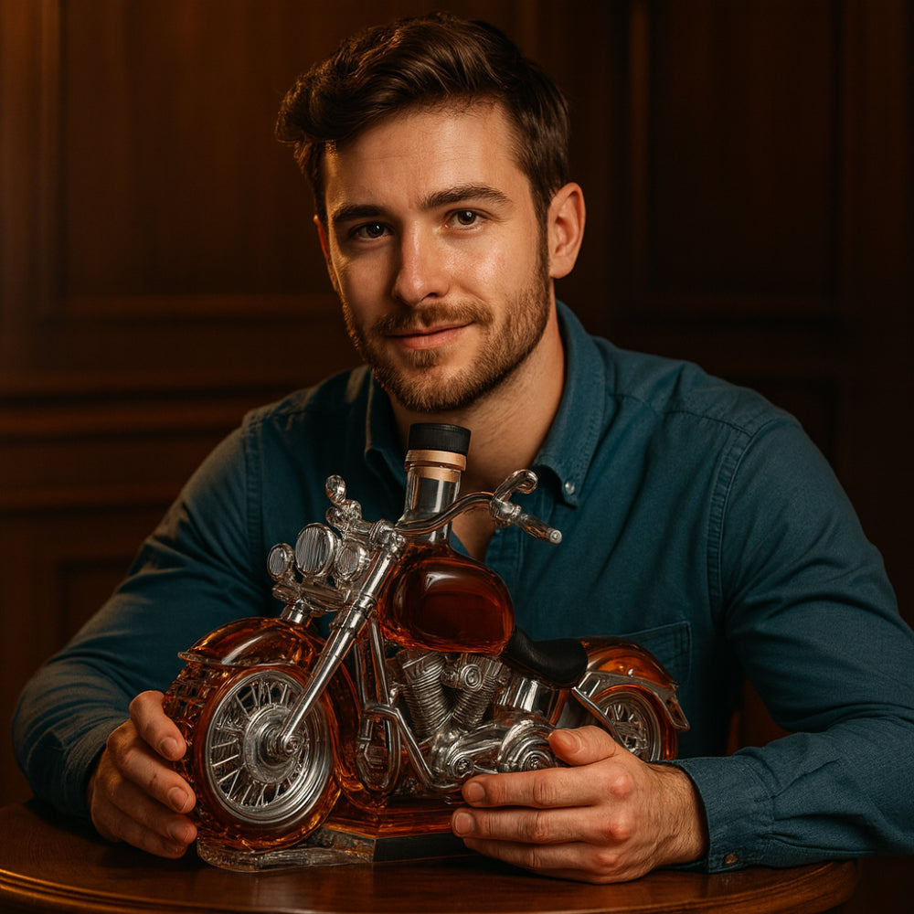 Motorcycle Whiskey Decanter | Biker Gift Glass Liquor Carafe Barware