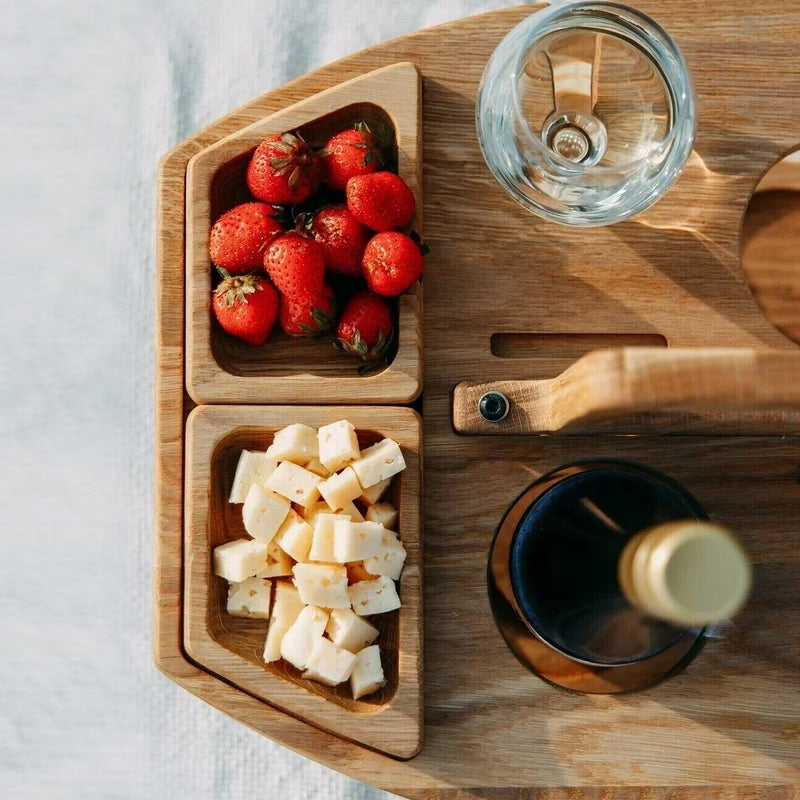 Folding Wooden Picnic Table | Portable Wine Table & Glass Holder