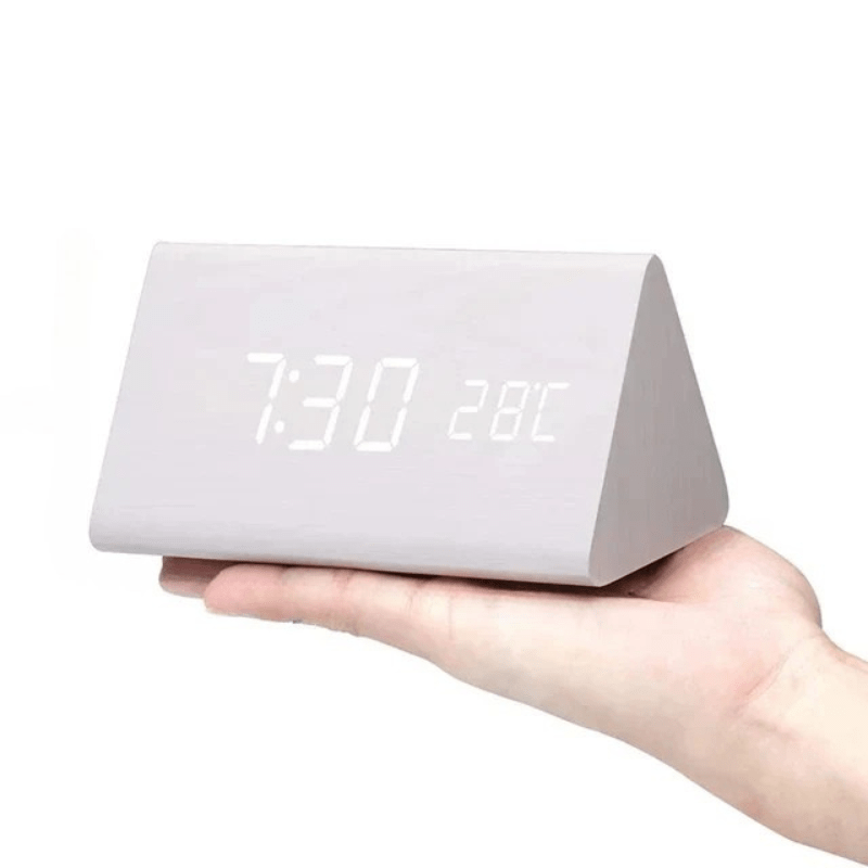 Smart Wooden LED Alarm Clock – Voice Control and Adjustable Brightness for Modern Home Convenience