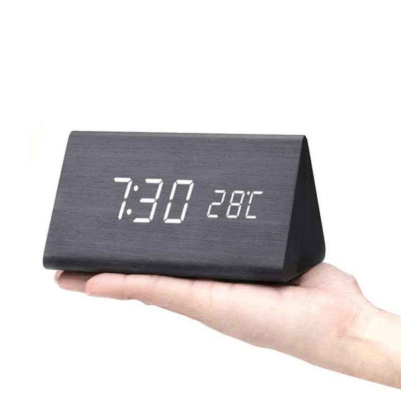 Smart Wooden LED Alarm Clock – Voice Control and Adjustable Brightness for Modern Home Convenience
