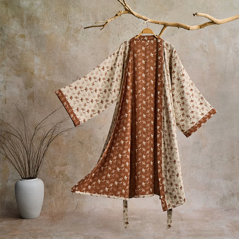AeroLuma Reversible Kimono Bathrobe in Organic Cotton – Two-Color Breathable Robe with Ginkgo Motif