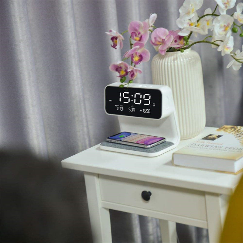 3-in-1 Bedside Lamp with Wireless Charger & LED Alarm Clock – Touch Dimmable Nightstand Light
