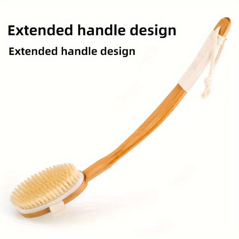 Boar Bristle Back Scrubber | Long Wooden Handle Exfoliating Bath Brush