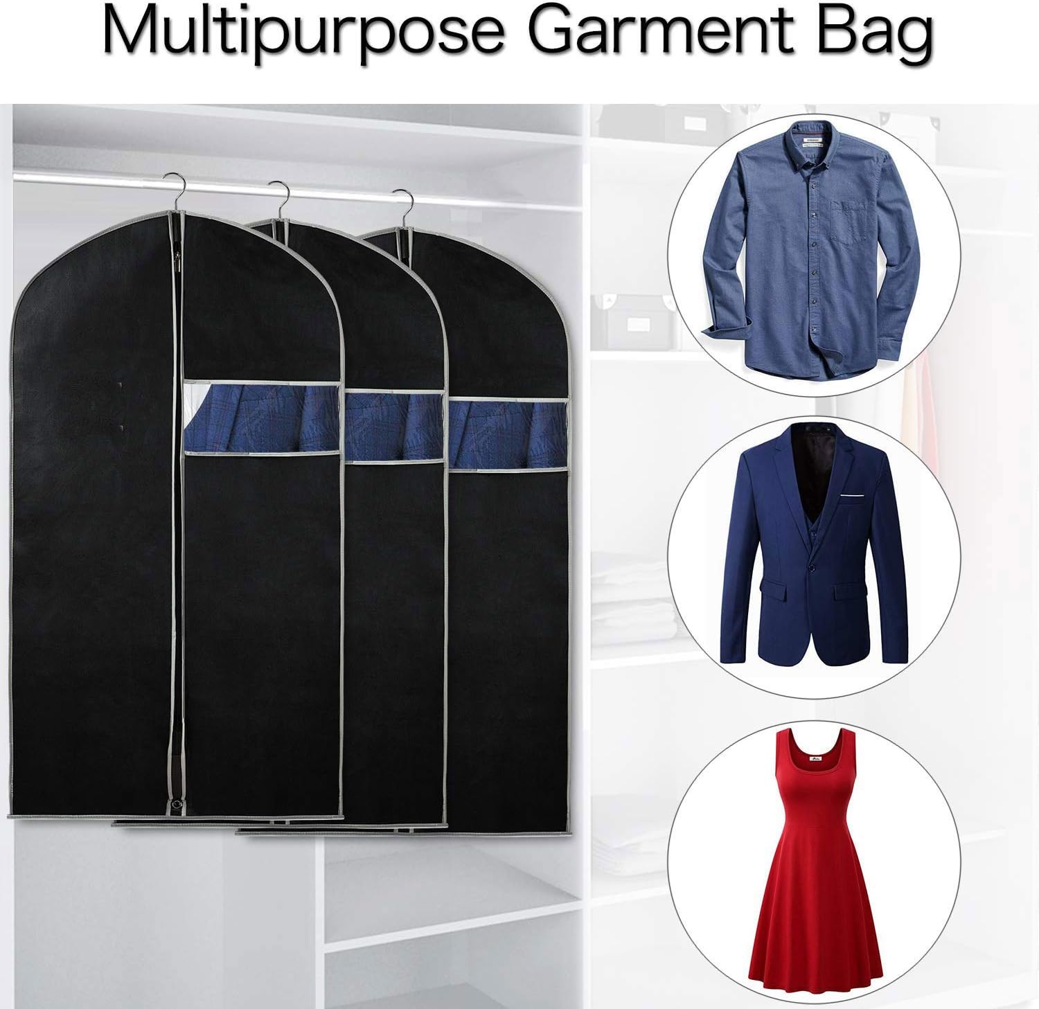 Breathable Garment Bags | Dust-Proof Suit & Dress Covers with Window (10 Pack)