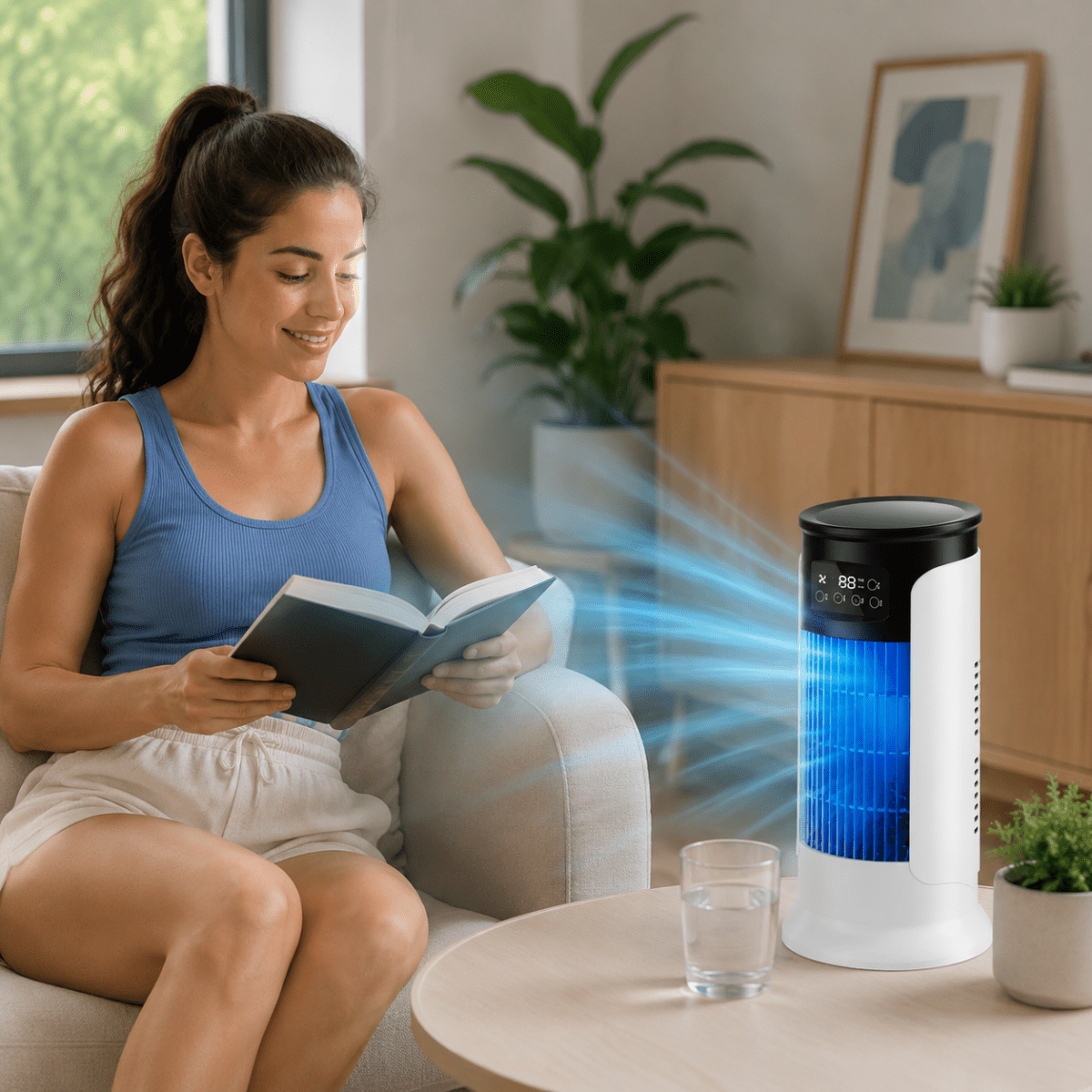 Portable evaporative air cooler