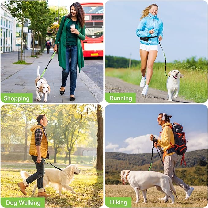 Hands-Free Dog Leash with Shock-Absorbing Bungee – Reflective Waist Leash for Running, Walking & Hiking