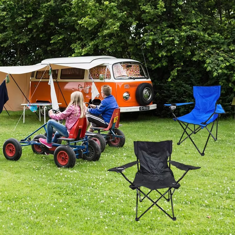 Folding Camping Chair with Armrests & Cup Holder – Portable Outdoor Seat for Camping, Fishing & Events