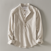 Comfortable Men's Long Sleeve Henley Shirt with Band Collar – Casual Roll-Up Sleeve Top for Everyday Layering