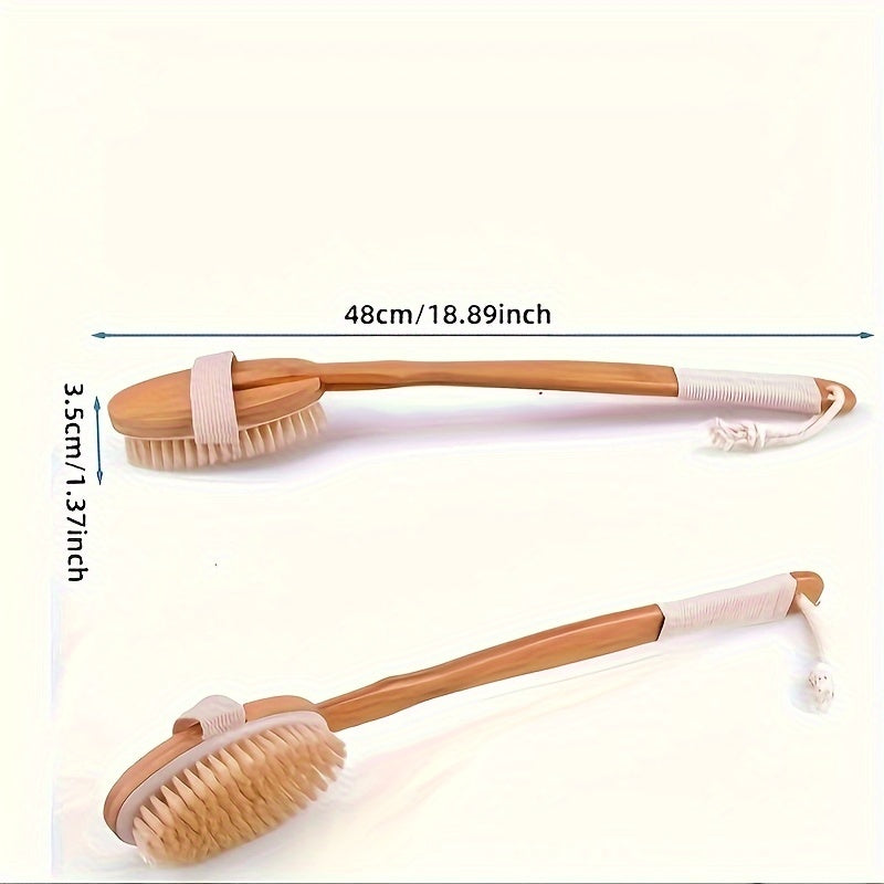 Boar Bristle Back Scrubber | Long Wooden Handle Exfoliating Bath Brush