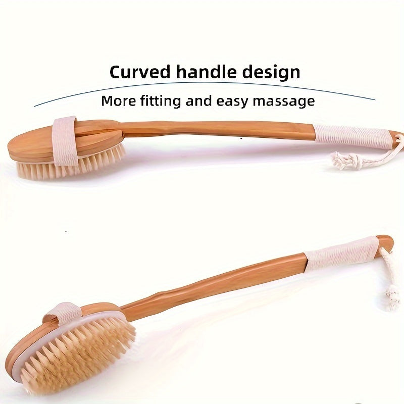 Boar Bristle Back Scrubber | Long Wooden Handle Exfoliating Bath Brush