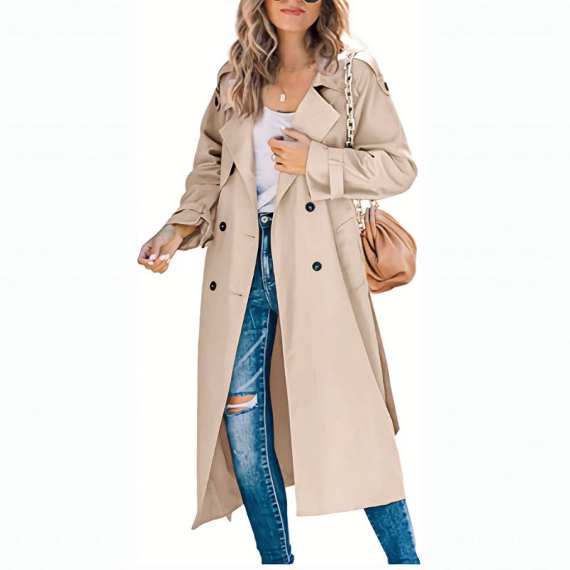 Elegant Long Trench Coat for Women – Classic Belted Silhouette Lightweight Layer for Spring & Fall Styling