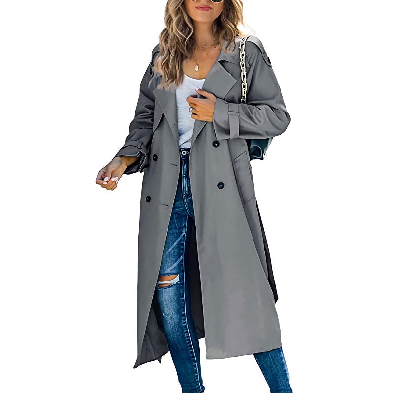 Elegant Long Trench Coat for Women – Classic Belted Silhouette Lightweight Layer for Spring & Fall Styling