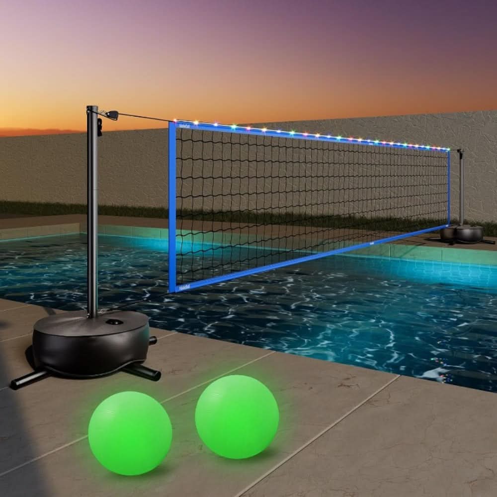 Pool volleyball net with striped design