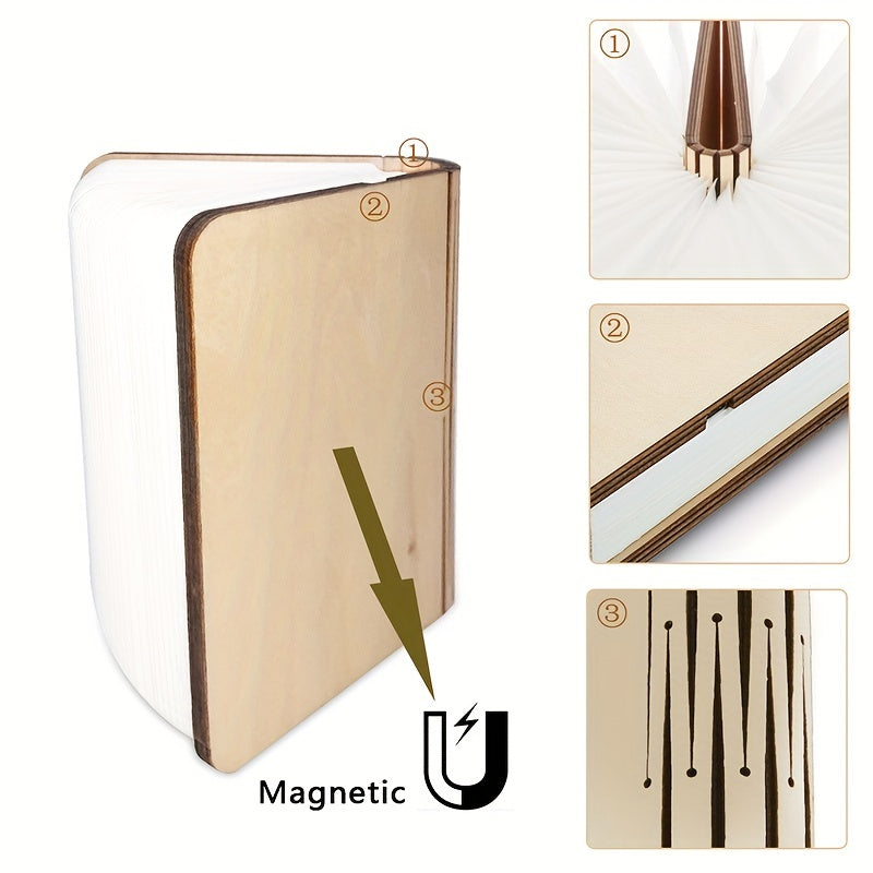 Folding Book Lamp with Rechargeable LED and Three Color Night Light
