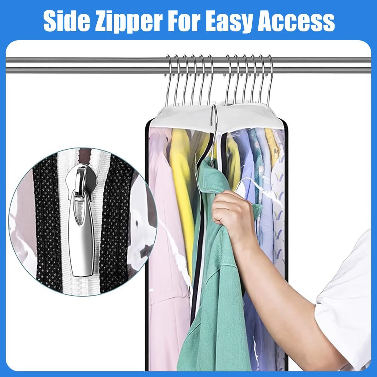 Clear Waterproof PEVA Garment Bags and Suit Covers with Zipper 3 Pack
