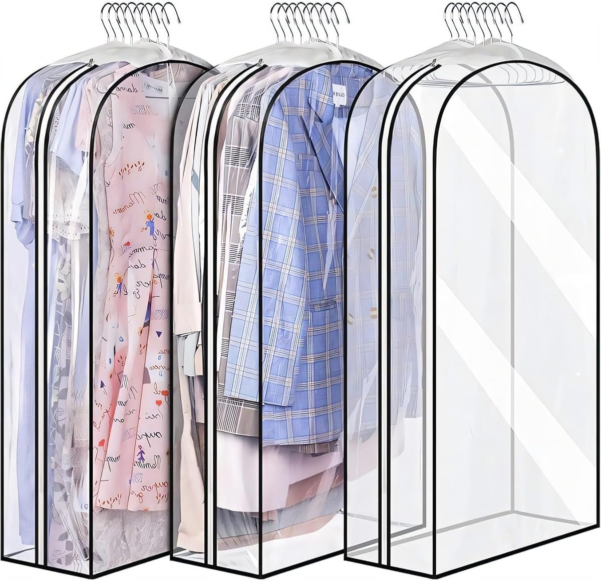 Clear Gusseted Garment Bags – Zippered Hanging Storage Covers for Suits, Coats & Dresses