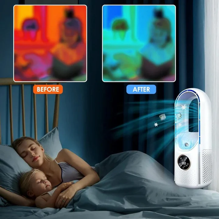 Blade-Free Silent Portable Air Cooler – Quiet Compact Desktop AC for Home & Office