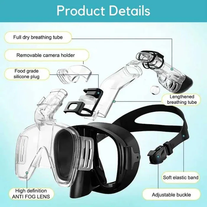 Full Face Snorkeling Mask with Dry Top System – Panoramic Anti-Fog Snorkel Mask for Adults & Teens