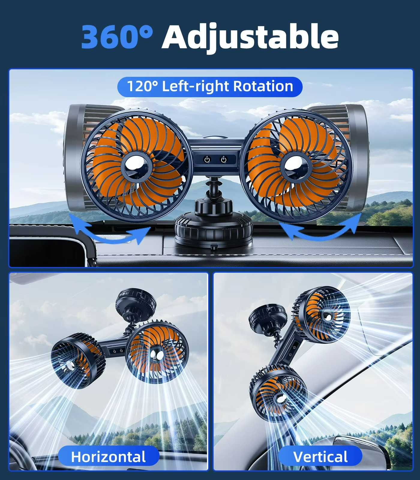 Wireless Car Fan | Portable Rechargeable Battery Cooling Fan (3-Speed)
