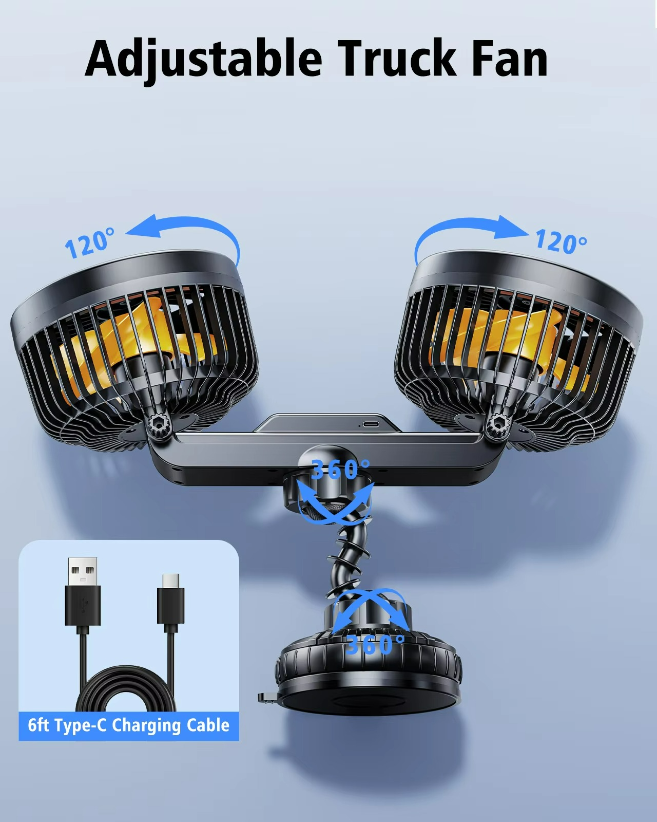Wireless Car Fan | Portable Rechargeable Battery Cooling Fan (3-Speed)