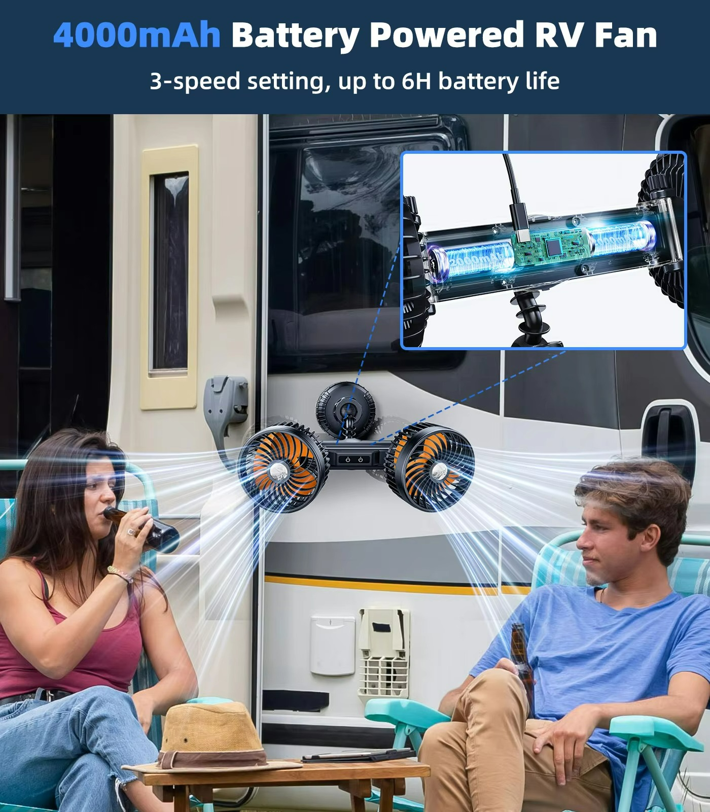 Wireless Car Fan | Portable Rechargeable Battery Cooling Fan (3-Speed)