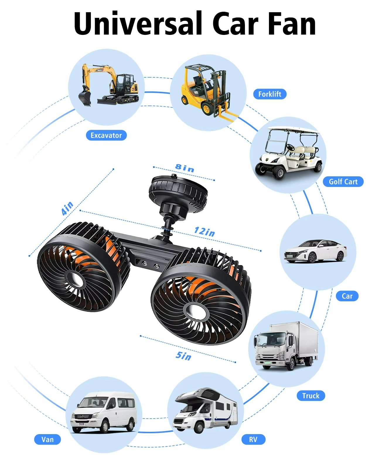 Wireless Car Fan | Portable Rechargeable Battery Cooling Fan (3-Speed)