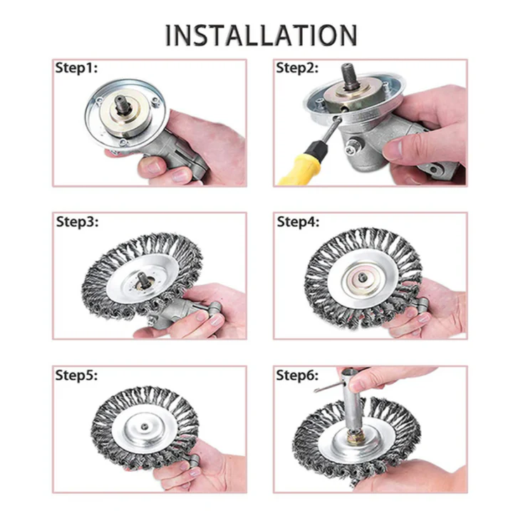 Carbon Steel Weed Brush Trimmer Head – Twisted Wire Attachment for Driveways, Patios & Paving Joints
