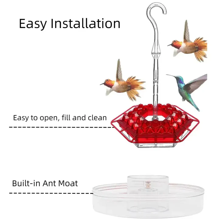 Ant-Proof Hummingbird Feeder with Perch – Leak-Free Hanging Nectar Feeder with Built-In Ant Moat