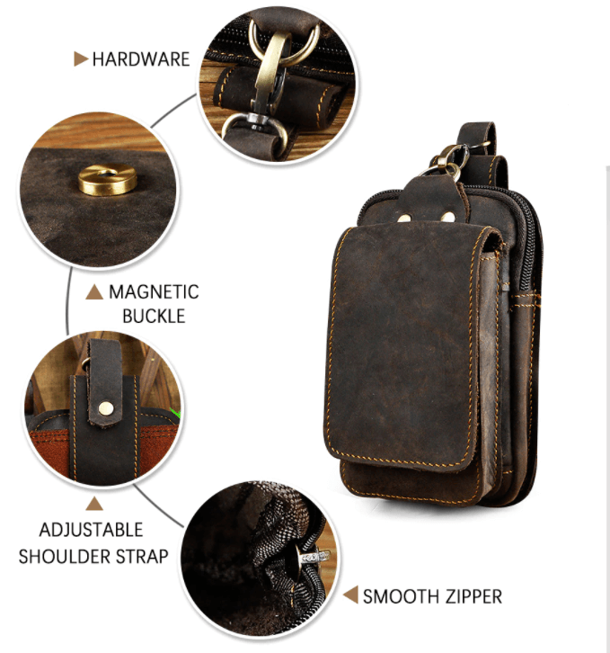 Genuine Leather Men's Waist Pack | Crossbody Fanny Pack & Belt Bag