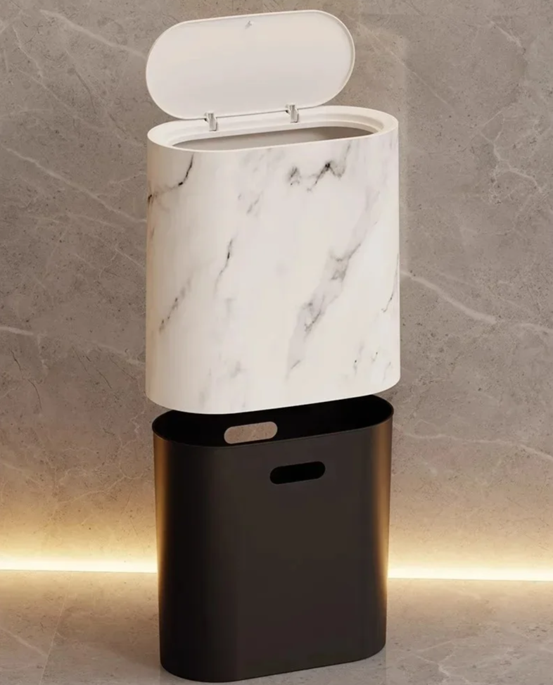 Luxury Marble Design Trash Can | Nordic Modern Wastebasket for Bathroom
