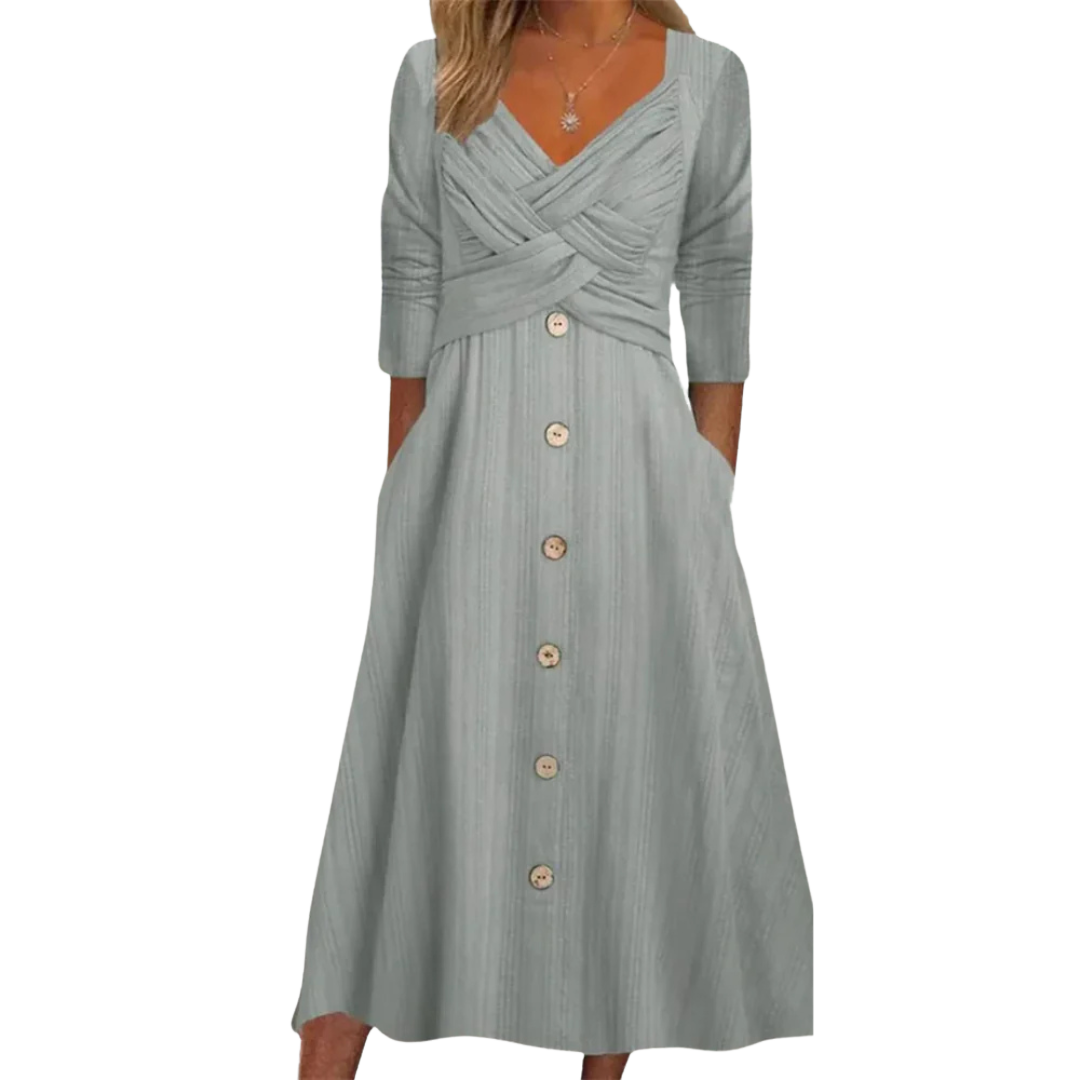 Elegant Tummy-Smoothing Midi Dress for Women – Square Neck A-Line Dress with Pockets for Any Occasion