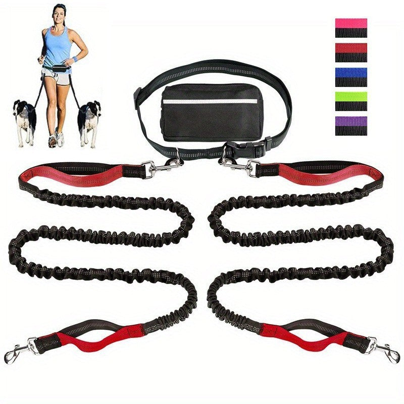 Hands-Free Dog Leash with Shock-Absorbing Bungee – Reflective Waist Leash for Running, Walking & Hiking
