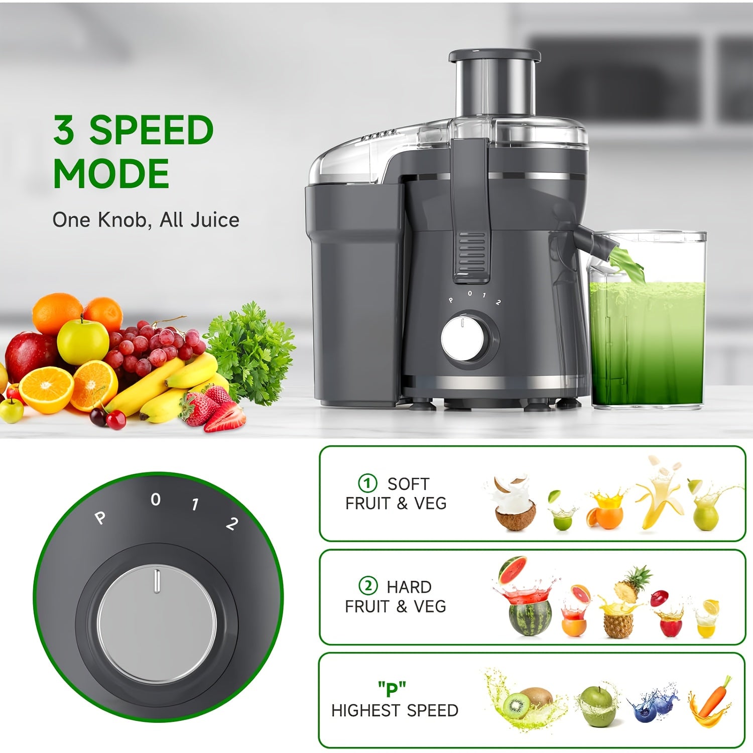 Wide Mouth Stainless Steel Juicer for Fruits and Vegetables 500W