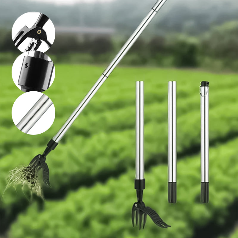Stainless Steel Long-Handle Stand-Up Weeder – Adjustable No-Bend Garden Root Removal Tool for Lawns & Beds