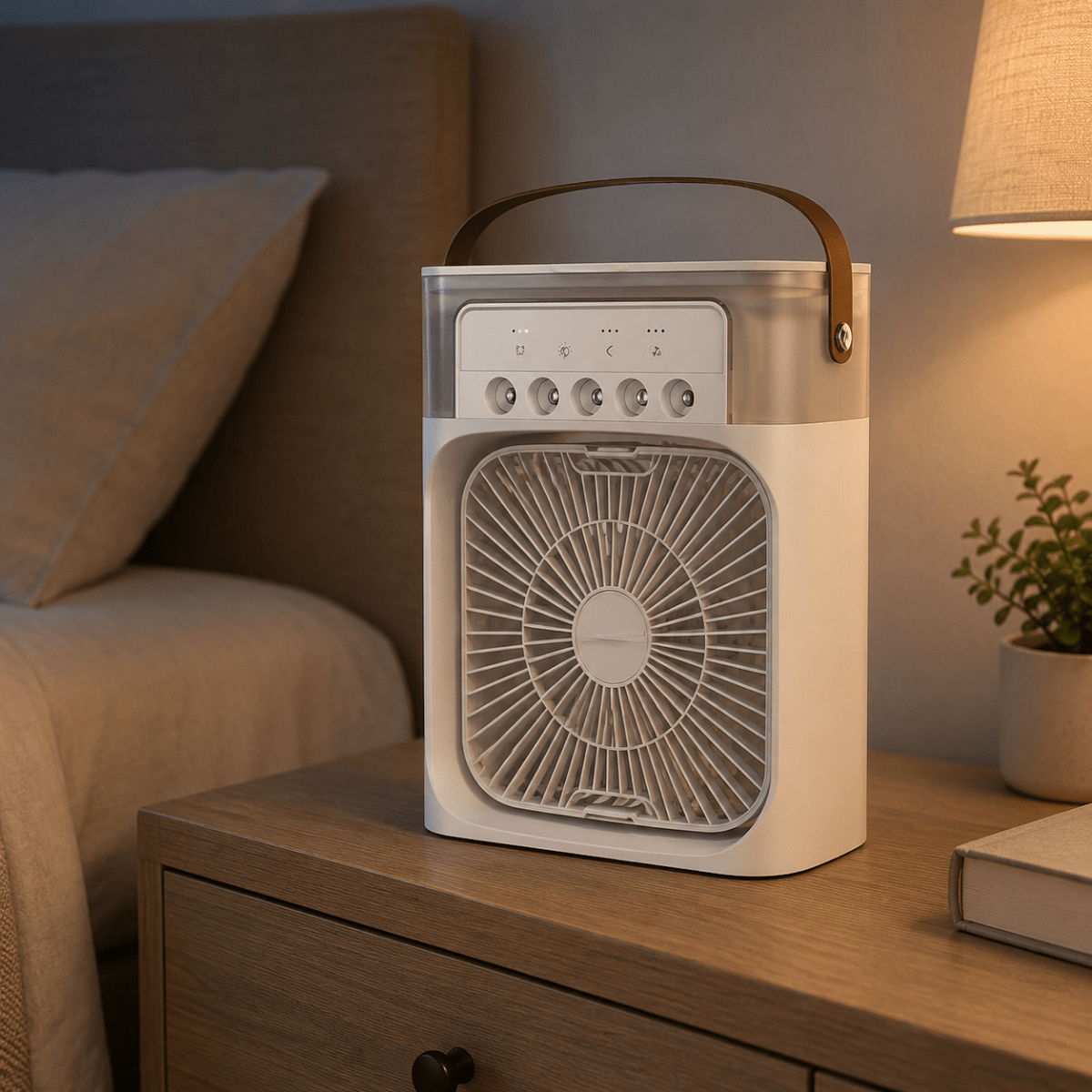 Compact cooling fan with humidifier