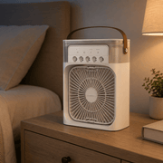 Compact cooling fan with humidifier