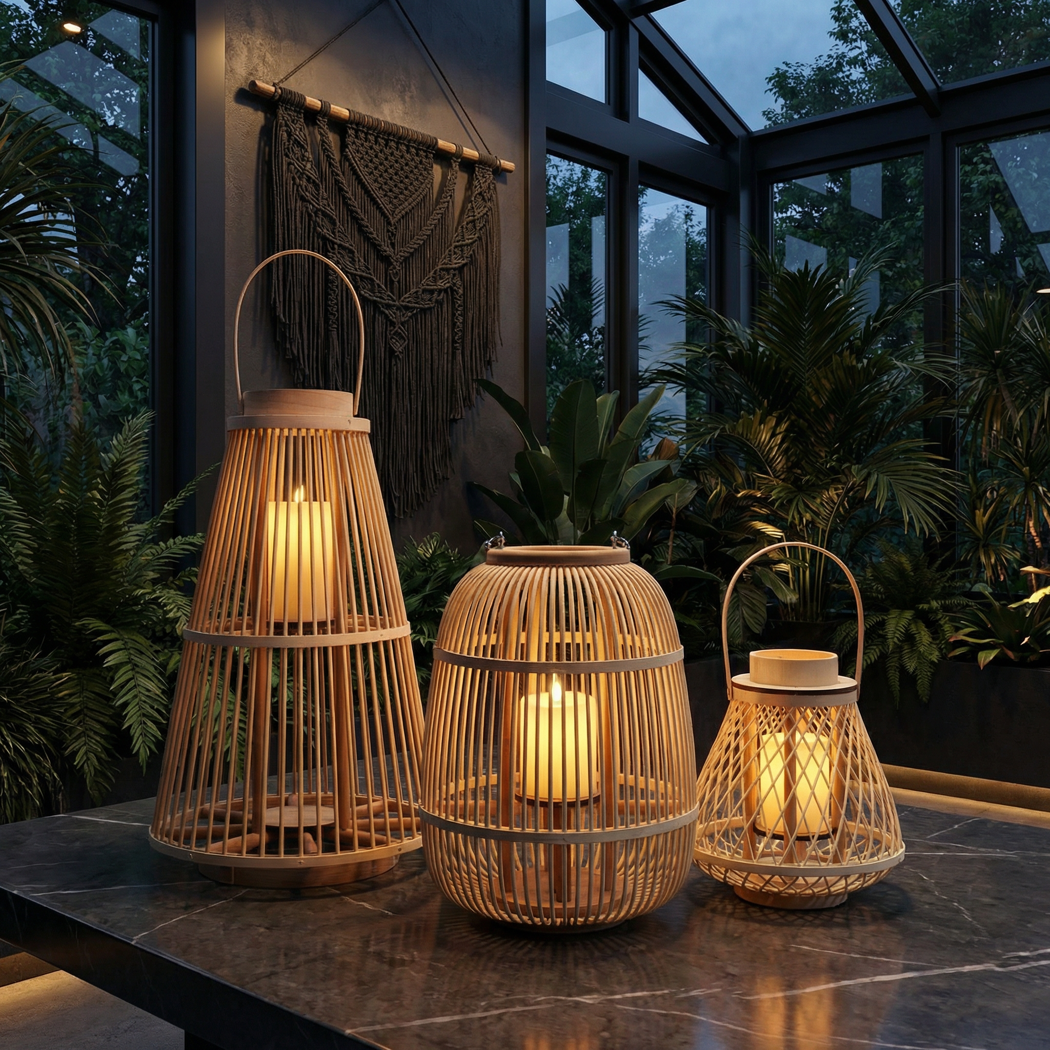 Handwoven Rattan Lanterns for Patio | Decorative Boho Hanging Garden Decor