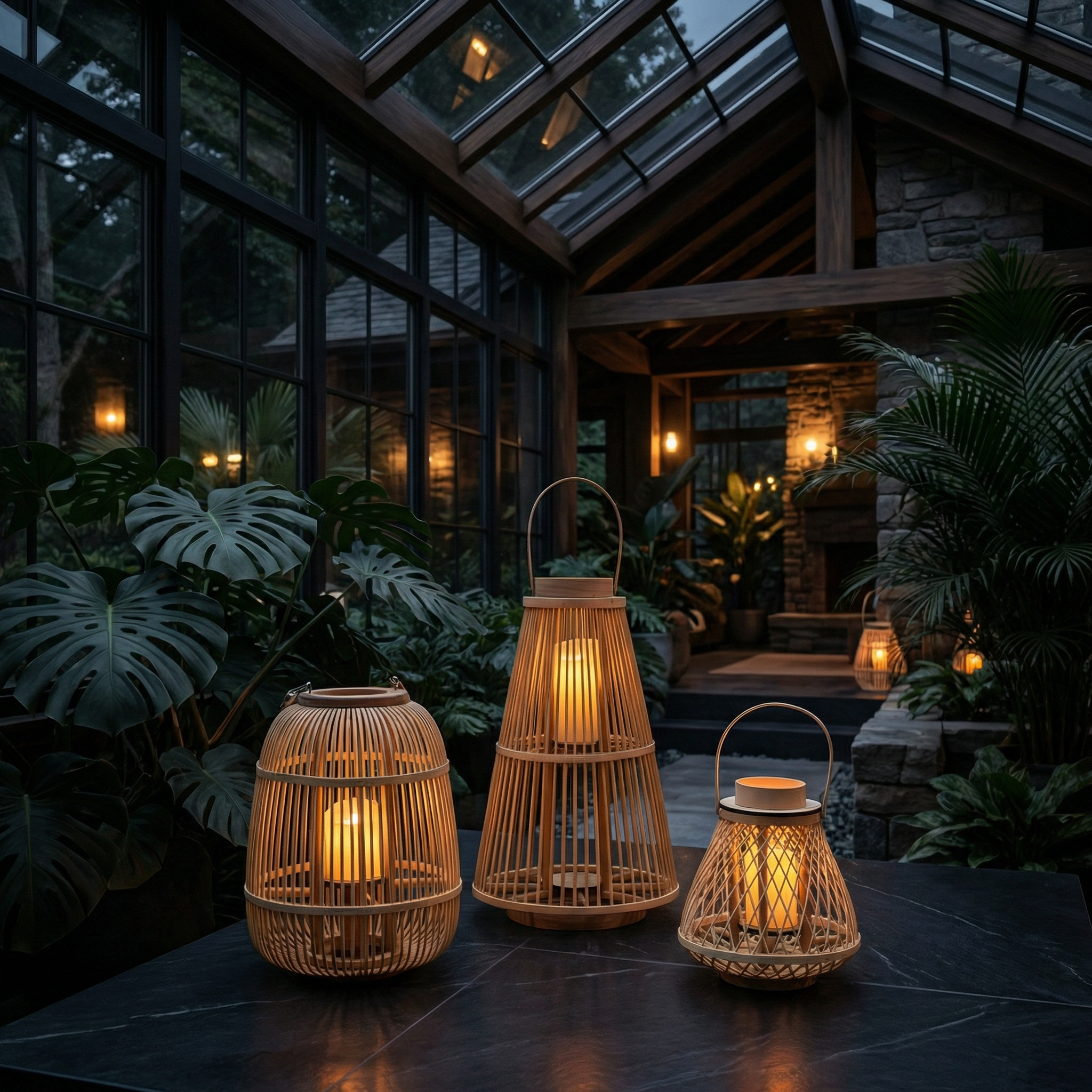 Handwoven Rattan Lanterns for Patio | Decorative Boho Hanging Garden Decor