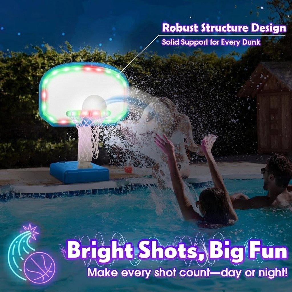 Remote controlled LED colors on pool basketball and volleyball set