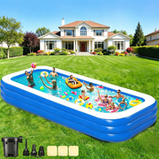Oversized light blue inflatable backyard swimming pool