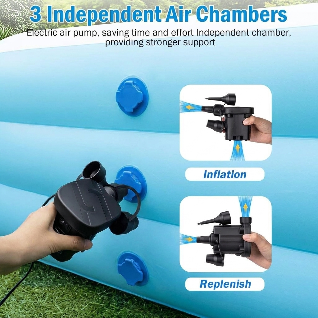 Included electric air pump for the inflatable swimming pool
