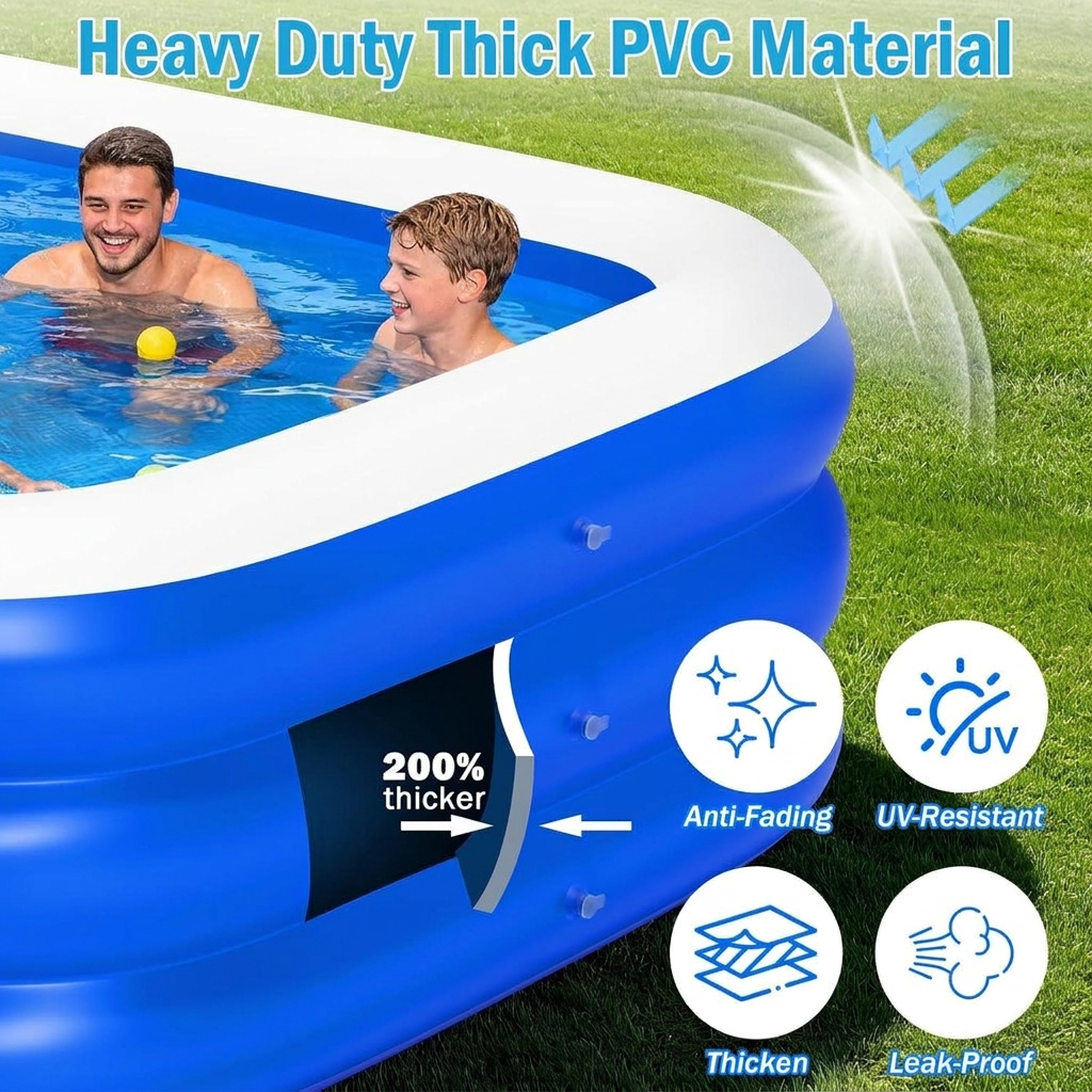 Drain valve and three ring construction of the inflatable pool