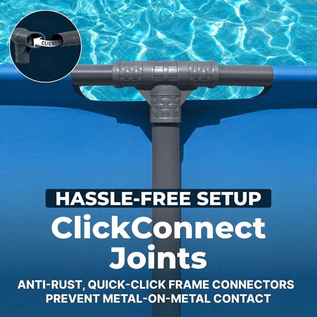 Steel frame leg and rail joint of the above ground pool